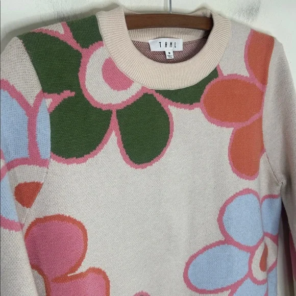 THML Cream Floral Knit Sweater Size Medium - Picture 8 of 13